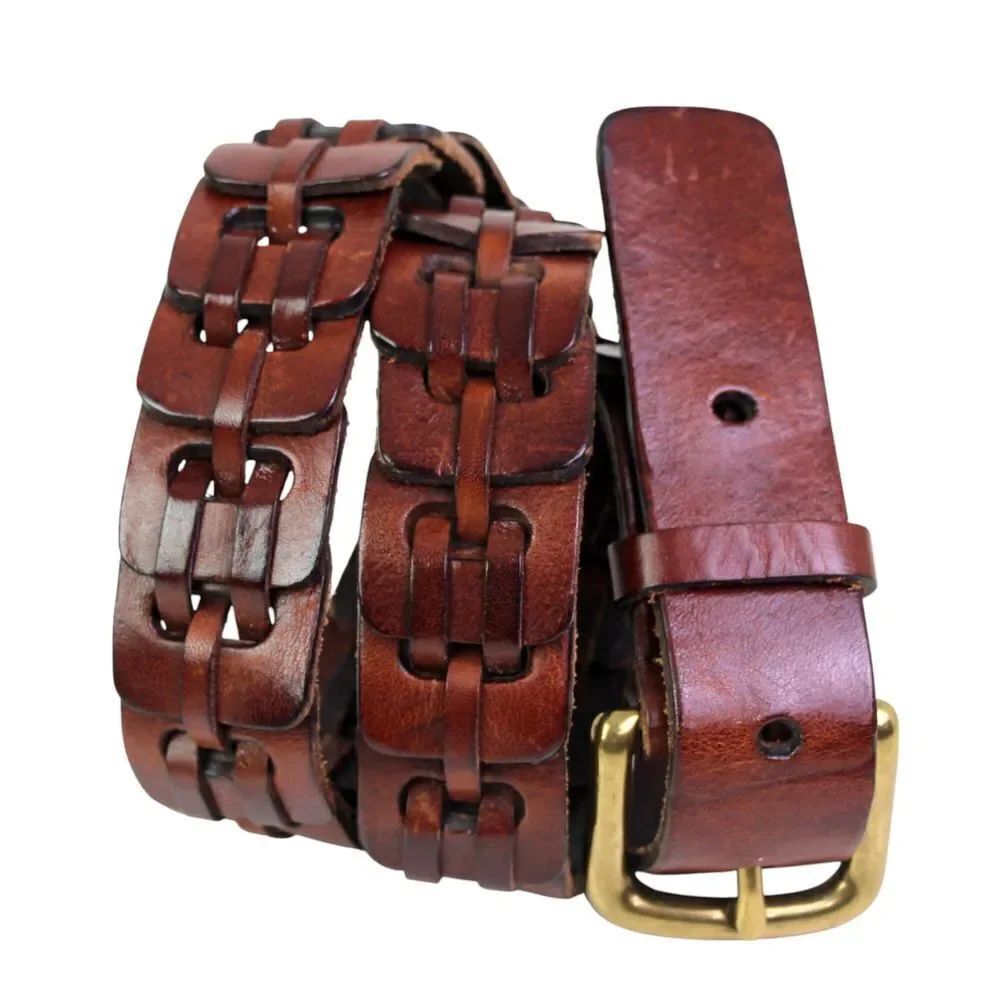 CLASSIC BRAIDED BROWN GENUINE LEATHER 1 1/4"Wd DRESS WOMEN'S BELT Sz M (C90